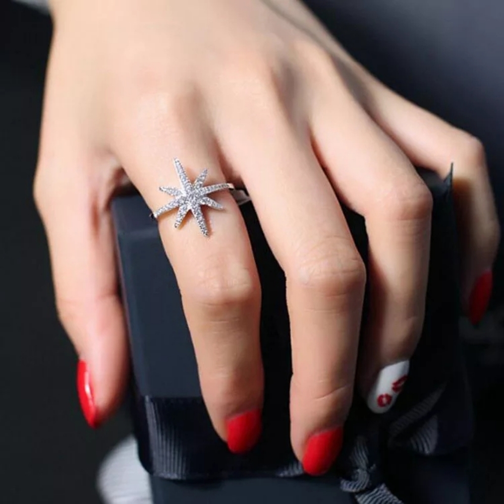 New Charm Silver Star Diamond Ring